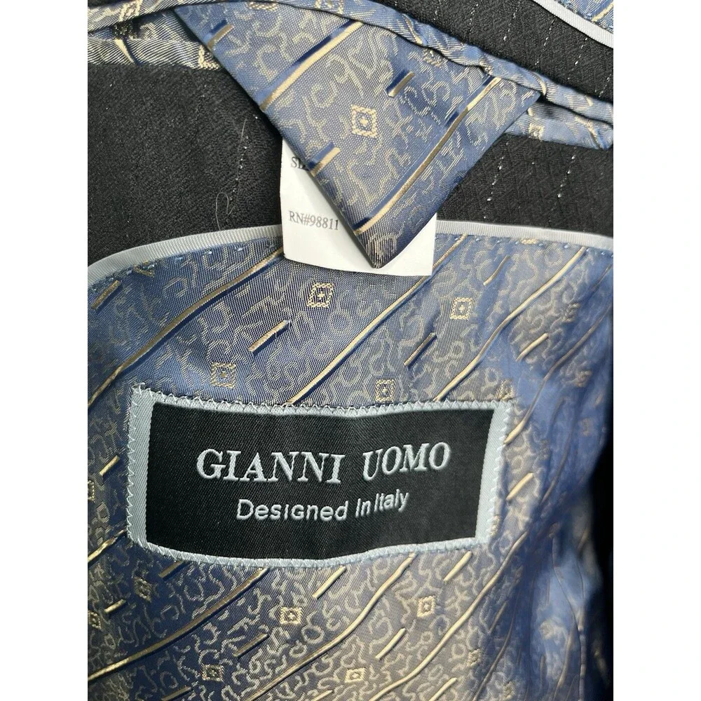 Gianni Uomo Suit Designed in Italy 50R 46x30 Super 120 Black Pinstriped Wide Leg